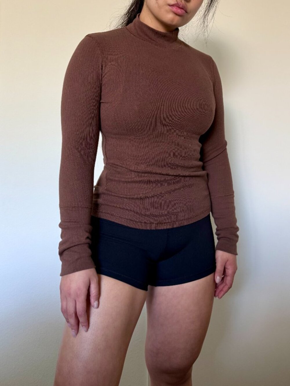 free people brown mock neck long sleeve top